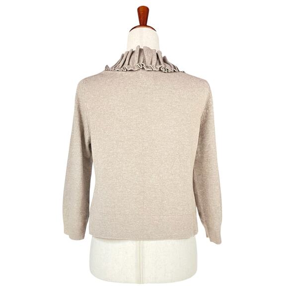 ANTHROPOLOGIE TABITHA Swift Current Ruffle-Front Tan Cardigan Size M Lambswool - Picture 6 of 9